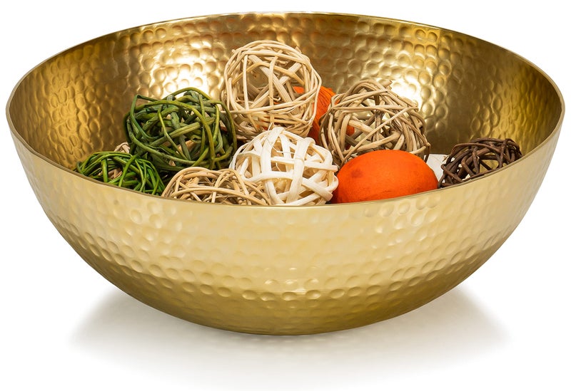 Red Co. 12â€ Luxurious Round Hammered Aluminum Decorative Bowl, Gold Finish - Image 2